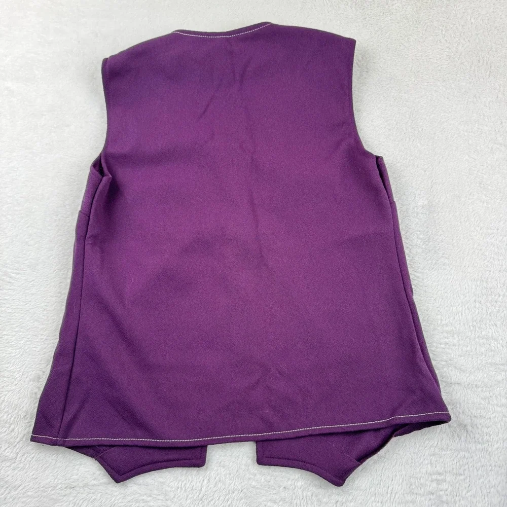 VINTAGE Lady Blair Cardigan Vest Set Womens 7 Purple 70s ILGWU Contrast Stitch